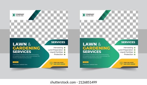 Agro farm services social media post or web banner design. agriculture farming services or Landscaping Service Social Media Post banner and Web Banner Template.