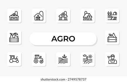 Agro and Farming Line Icon Set – Gardening, Harvest and Agriculture Outline Icons Collection with Editable Stroke Vector Symbols