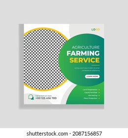 Agro farming service socia media post and lawn gardening service square flyer design