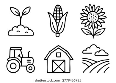Agro icon set, hand drawn, doodle style. Vector stock illustration
