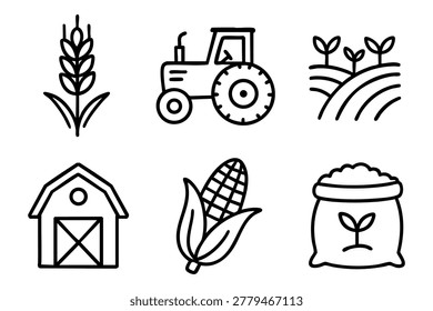 Agro icon set, hand drawn, doodle style. Vector stock illustration