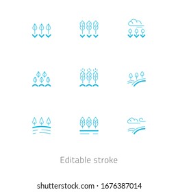 Agro Icons Set. Clean, Minimalistic and Modern. Outline Vector. Editable Stroke.