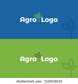 Agro logo design. Blue and green background. Agriculture vector. Farm, leaf concept.