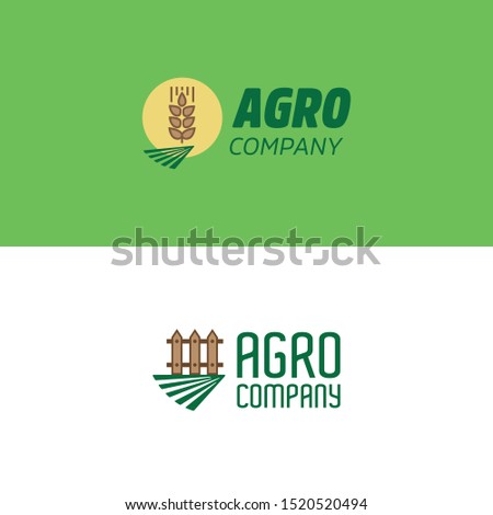 Agro logo design. Green background. Agriculture vector. Farm elements.