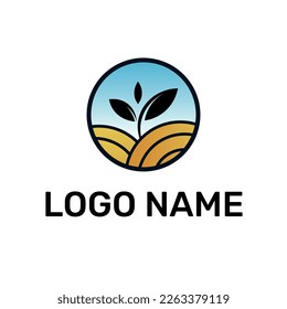 agro logo. field and plant. round logo, symbol, badge, icon. vector illustration. leaflet. eco. planet. nature and lore. business and branding