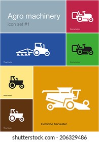 Agro machinery in set of Metro styled icons. Editable vector illustration.