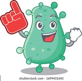 Agrobacterium tumefaciens presented in cartoon character design with Foam finger