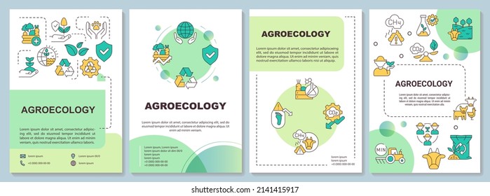 Agroecology green brochure template. Environment care. Leaflet design with linear icons. 4 vector layouts for presentation, annual reports. Arial-Bold, Myriad Pro-Regular fonts used