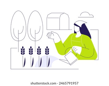 Agroforestry abstract concept vector illustration. Group of diverse farmers growing trees and crops, sustainable agriculture, precision agriculture, agroecology system abstract metaphor.