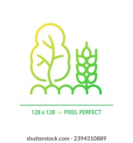 Agroforestry gradient linear vector icon. Forest farming. Sustainable agriculture. Land management system. Thin line color symbol. Modern style pictogram. Vector isolated outline drawing