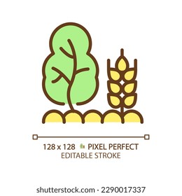 Agroforestry green RGB color icon. Forest farming. Sustainable agriculture. Carbon storage. Land management system. Isolated vector illustration. Simple filled line drawing. Editable stroke