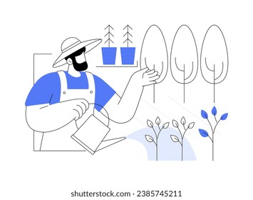 Agroforestry practices isolated cartoon vector illustrations. Farmer growing trees and shrubs, agroforestry industry, alley cropping, sustainable agriculture, organic environment vector cartoon.