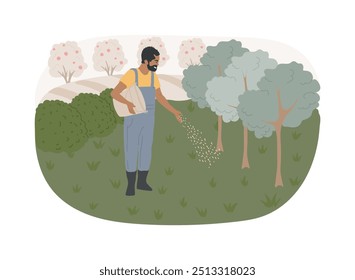 Agroforestry practices isolated cartoon vector illustrations. Farmer growing trees and shrubs, agroforestry industry, alley cropping, sustainable agriculture, organic environment vector cartoon.