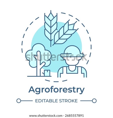 Agroforestry soft blue concept icon. Agriculture, cultivation. Farm worker. Environment, crops. Round shape line illustration. Abstract idea. Graphic design. Easy to use in brochure, booklet