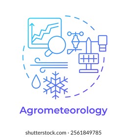 Agrometeorology blue gradient concept icon. Impact of weather and climate on agribusiness. Forecasting. Round shape line illustration. Abstract idea. Graphic design. Easy to use in article