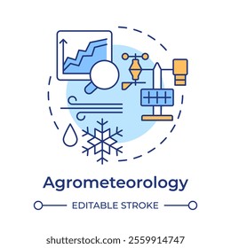 Agrometeorology multi color concept icon. Impact of weather and climate on agribusiness. Forecasting. Round shape line illustration. Abstract idea. Graphic design. Easy to use in article