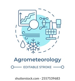 Agrometeorology soft blue concept icon. Impact of weather and climate on agribusiness. Forecasting purpose. Round shape line illustration. Abstract idea. Graphic design. Easy to use in article