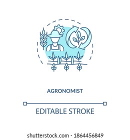 Agronomist concept icon. Top agriculture careers. Measure and record crops growth process and health status idea thin line illustration. Vector isolated outline RGB color drawing. Editable stroke