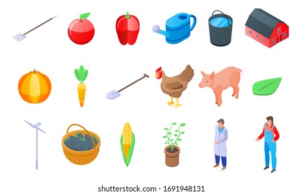 conjunto de iconos agrónomos. Conjunto isométrico de iconos vectoriales agrónomos para el diseño web aislados en fondo blanco