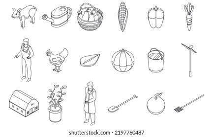 agronomist icons set. Isometric set of agronomist vector icons outline thin lne isolated on white