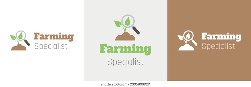 Conjunto de diseño de logotipo agrónomo, símbolo de logotipo moderno especializado en la agricultura, concepto de emblema experto en agricultura, inspección de plántulas, ilustración comercial editable, marca de cultivo, identidad de marca