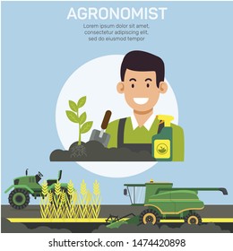 Agronomist Occupation Flat Vector Banner Template. Searching for Farming Specialist, Rural Area Worker. Agricultural Industry Expert Duties and Responsibilities Poster Layout with Text Space