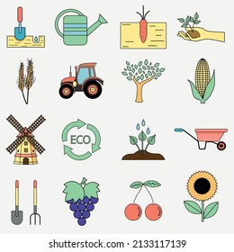 Agronomy agricultural flat vector icons set