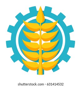 Agronomy concept with wheat and cogwheel, vector illustration in flat style