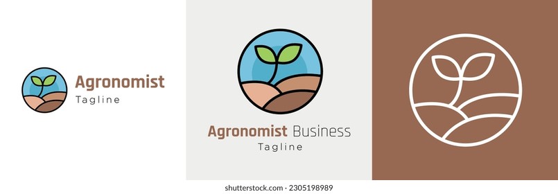 Agronomy consultant logo design set, farm soil expert modern logotype symbol, agronomist emblem concept, cultivation advisor specialist editable commercial illustration, seedling farming branding