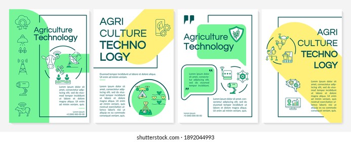 Plantilla de folleto sobre agrotecnología. Gestión electrónica de granjas. Volante, folleto, folleto impreso, diseño de portada con iconos lineales. Diseños vectoriales para revistas, informes anuales, afiches publicitarios