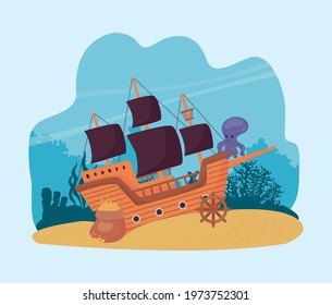 aground pirate boat seascape scene