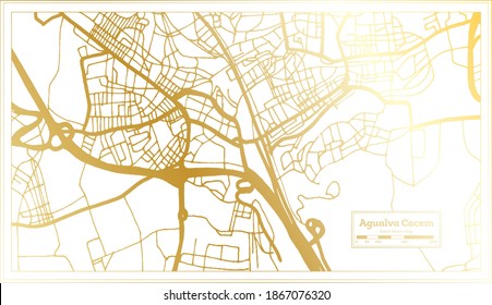 Agualva Cacem Portugal City Map in Retro Style in Golden Color. Outline Map. Vector Illustration.