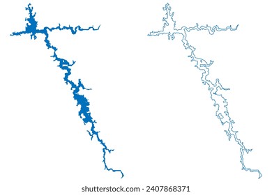 Aguamilpa Dam Lake (United Mexican States, Mexico) map vector illustration, scribble sketch Reservoir, Presa Aguamilpa map