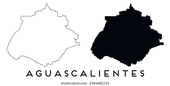 Aguascalientes city map outline and black silhouette vector