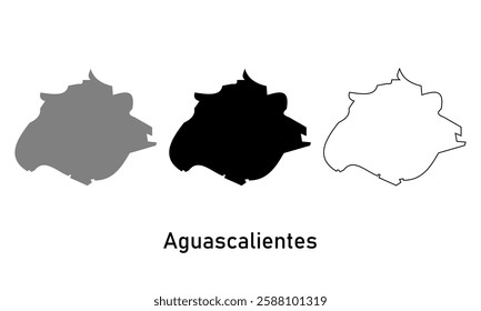 Aguascalientes map Mexico state. map in various style outline, black, and gray