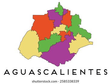 Aguascalientes map of regions districts vector colored and outline