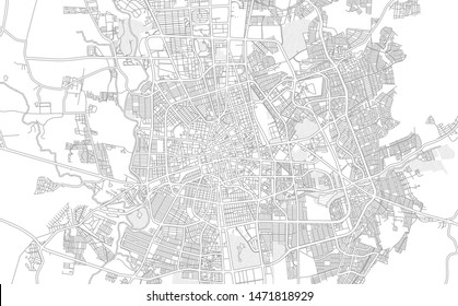 Aguascalientes, Aguascalientes, Mexico, bright outlined vector map with bigger and minor roads and steets created for infographic backgrounds.