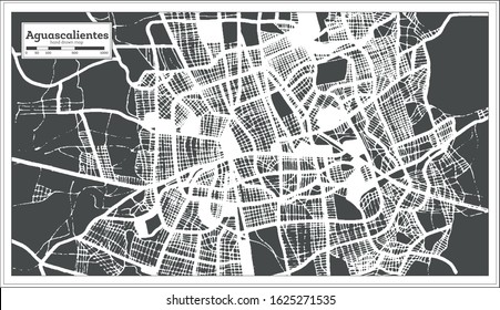 Aguascalientes Mexico City Map in Retro Style. Outline Map. Vector Illustration.