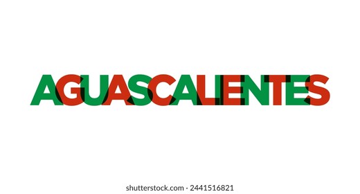 Aguascalientes en el emblema de México. El diseño cuenta con un estilo geométrico, ilustración vectorial con tipografía audaz en una fuente moderna. La letra gráfica del eslogan.