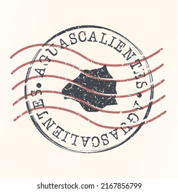 Aguascalientes, Mexico Stamp Map Postal. Silhouette. Passport Round Design. Vector Icon. Design Retro Travel National Symbol.