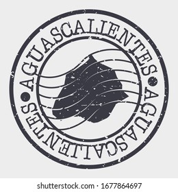 Aguascalientes, México Stamp Postal. Sello de silueta de mapa. Diseño de redondeo de Passport. Viaje Retro de Diseño de Icono Vector.