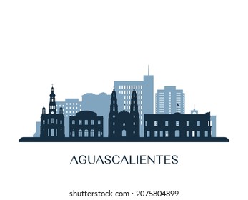 Skyline Aguascalientes, silueta monocroma. Ilustración vectorial.