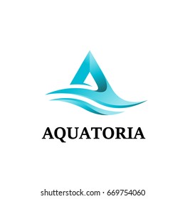 aguatoria logotype Is built on the basis of the letter a or triangle, the symbol of the rock, the coast, the addition of a wave combines bays and cracks.