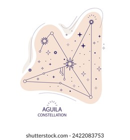 Aguila or eagle constellation of stars on a white background. Mystical esoteric boho design for fabric design, tarot, astrology, wrapping paper. Vector illustration.