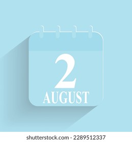Agust 2 Daily Calendar Icon Date And Time Day Month Holiday Flat Designed Vector Illustration