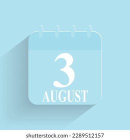 Agust 3 Daily Calendar Icon Date And Time Day Month Holiday Flat Designed Vector Illustration
