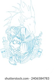 AGV helmet x Tengu mask and dragon sketch design 