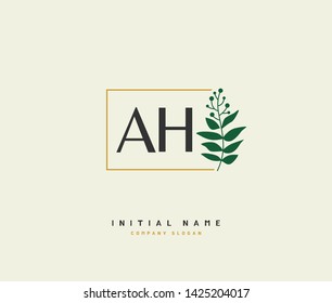 A AH Beauty vector initial logo, handwriting logo of initial wedding, fashion, jewerly, signature, boutique, floral and botanical with creative template for any company or business.