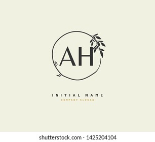 A AH Beauty vector initial logo, handwriting logo of initial wedding, fashion, jewerly, signature, boutique, floral and botanical with creative template for any company or business.