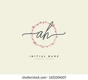 A AH Beauty vector initial logo, handwriting logo of initial wedding, fashion, jewerly, signature, boutique, floral and botanical with creative template for any company or business.